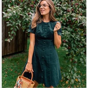 Gal meets glam Michelle dress. Green corduroy.